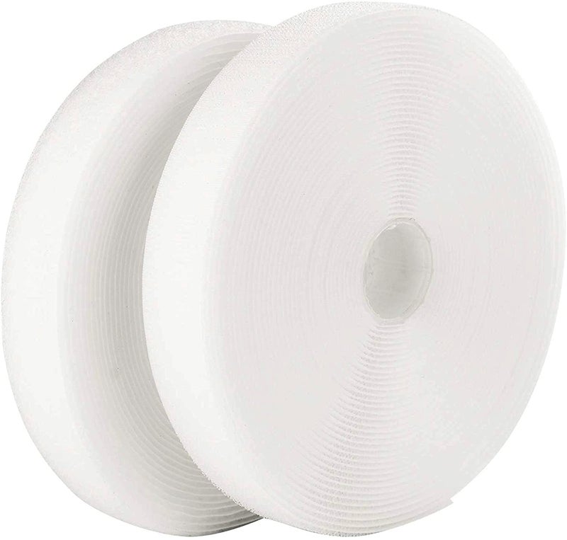 LLPT Sew On Hook and Loop Tape Industrial Strength Nylon Fabric 1 Inch x 33 Feet Each Roll No Adhesive Hook Loop Strip for Sewing on DIY Cloth Shoe Curtain Bag Sport Gears Color White (NHTW33) - Image 1